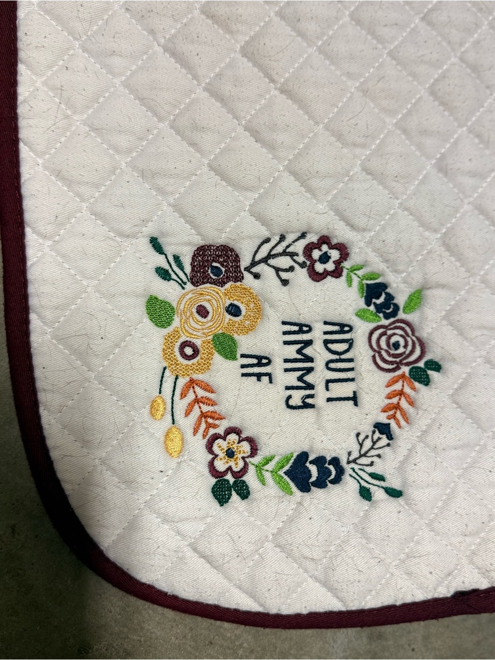 White Quilted Pet Saddle Pad with Floral Embroidery - Picture 2 of 6